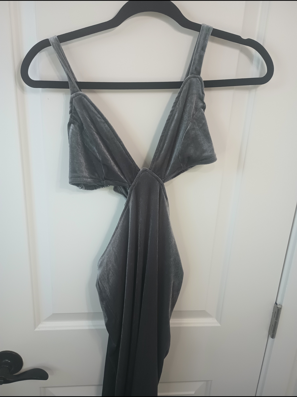 Charcoal Like Velvety Tie-Front Dress